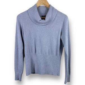 RGL New York Women's M Cowl Neck Fitted Sweater Light Gray Metallic Fuzzy Modern